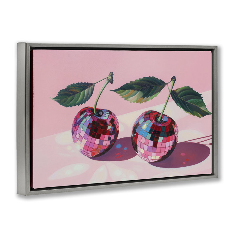 Cadre flottant boule disco cerise, design LSR Creative Studio, Cadre flottant gris lustré, H 17 po x l 25 po