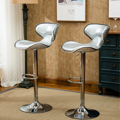 Of 2, Silver - Base, Swivel Faux Leather Seat With Foam-Filled Padding For Extra Comfort Upholstered , Foam-Injected Comfort, 2
