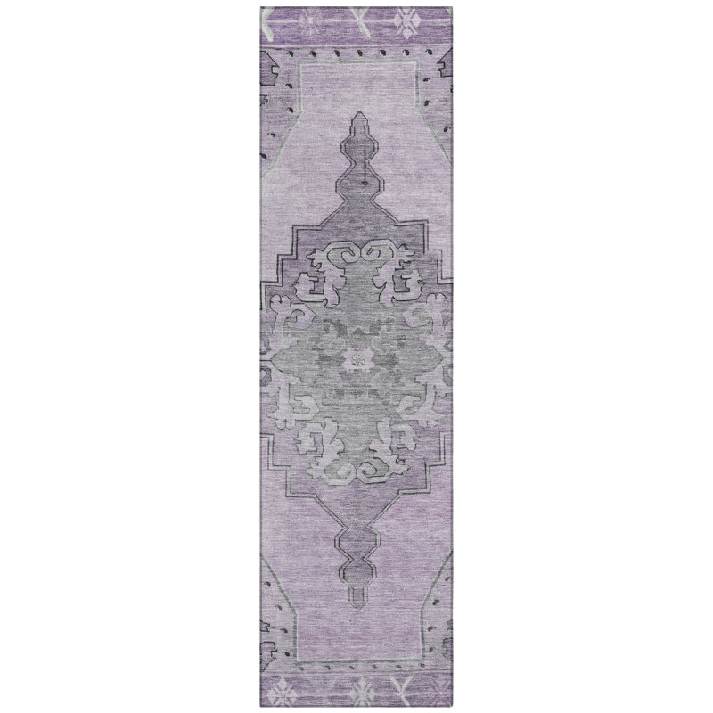 Machine Washable Indoor/Outdoor Xhevrie Plum Rug, Runner 2'3" x 7'6"