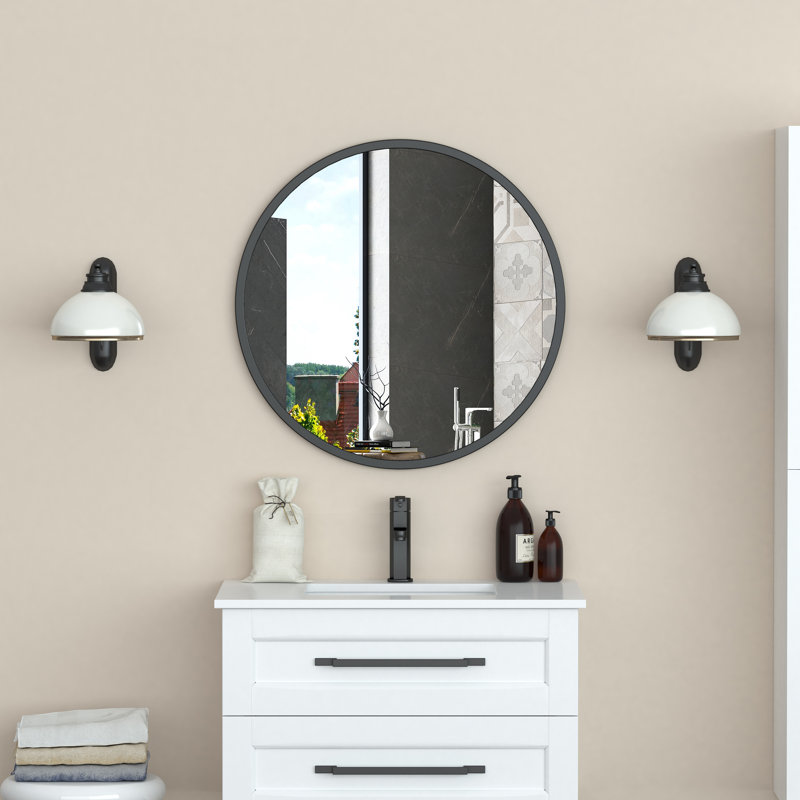 Miroir d'appoint, Noir, Cercle, 36 po x 36 po