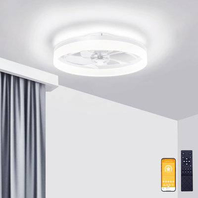 19.7in Fandelier Ceiling Fan Flush Mount, 3000K-6500K Smart Bladeless LED Fan Light