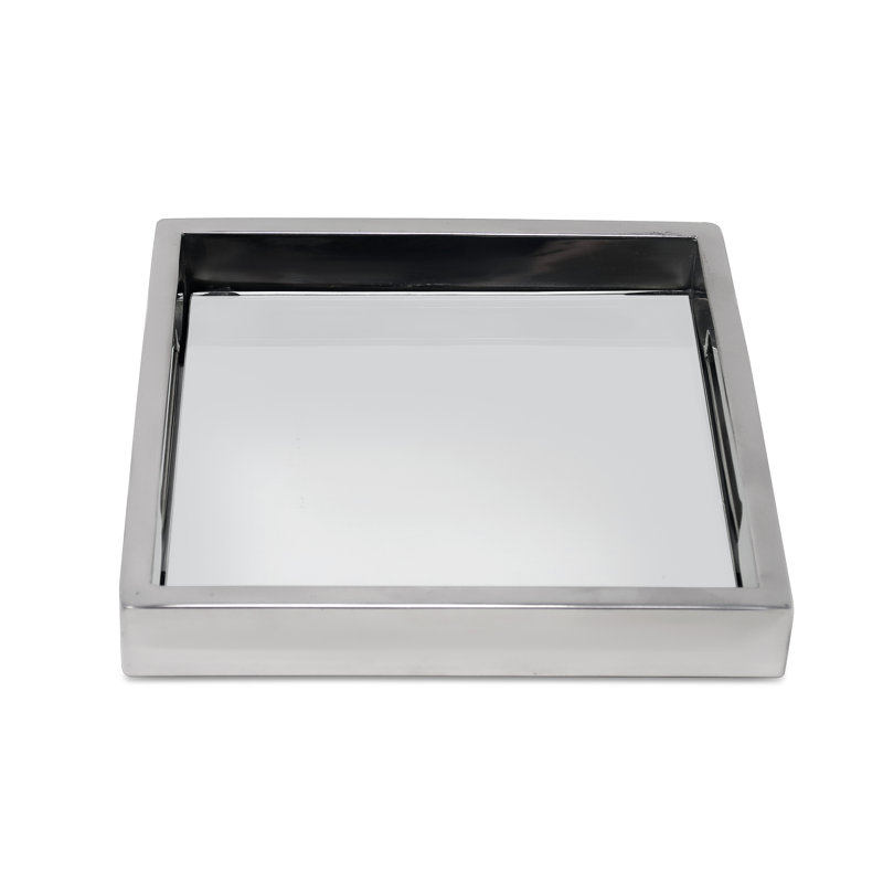 Plateau à miroir carré -, Argent argent, L 7,75 po x l 7,75 po x H 1,25 po