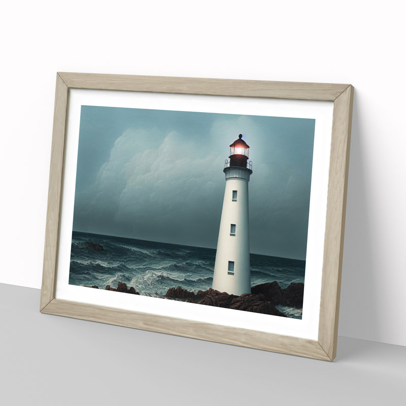 Compelling Lighthouse - Framed Print, 34cm H x 46cm W x 2cm D, Oak