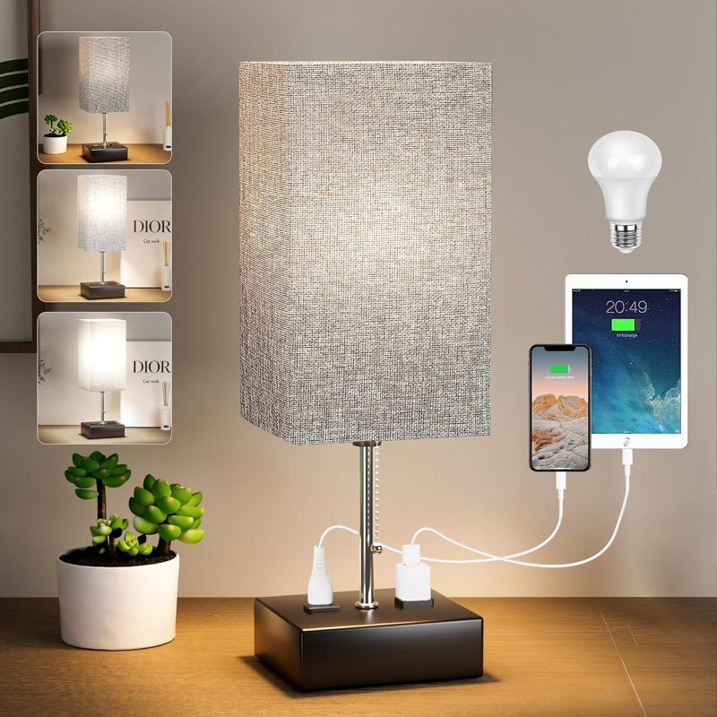 Rithvik Metal USB Table Lamp, Gray