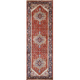 Serapi Hand-Knotted Wool Oriental Area Rug in Red/Navy/Cream
