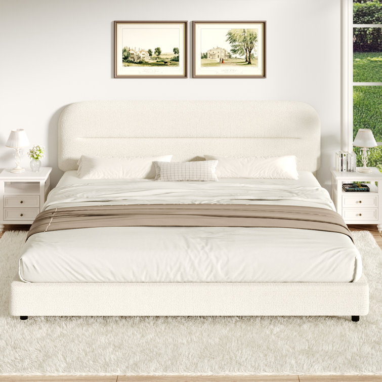 Boucle Upholstered Platform Bed Frame