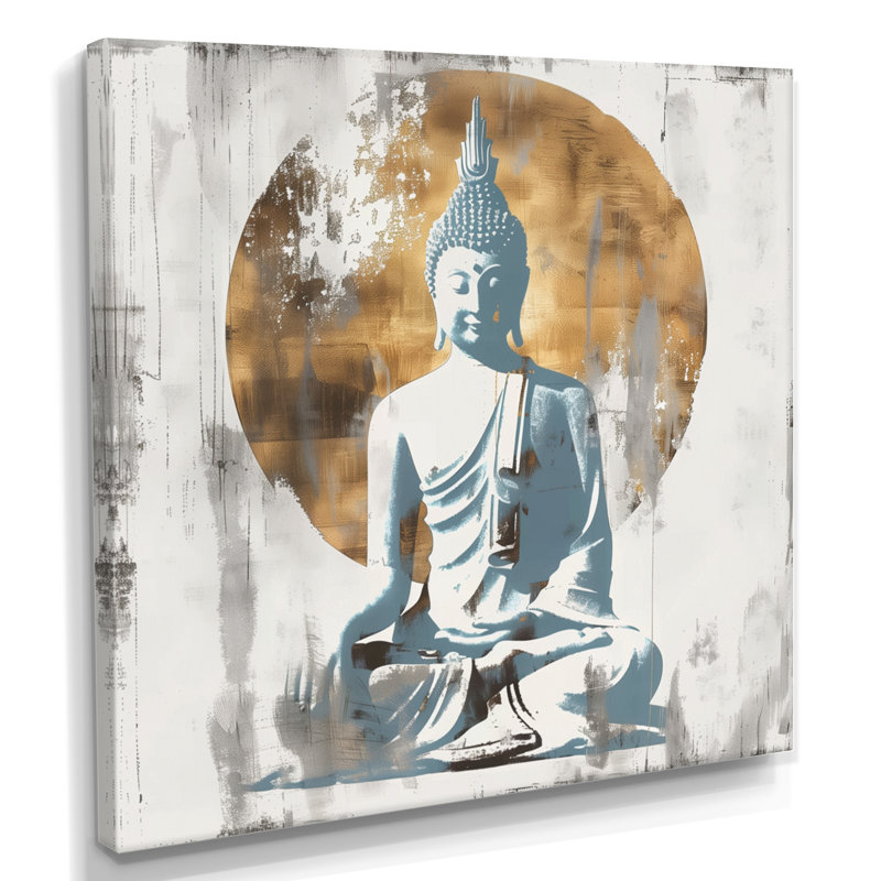 Bouddha doré gris et doré, réflexion IV - salon d'art mural bouddhisme, Toile tendue, H 16 po x l 16 po x P 1 po