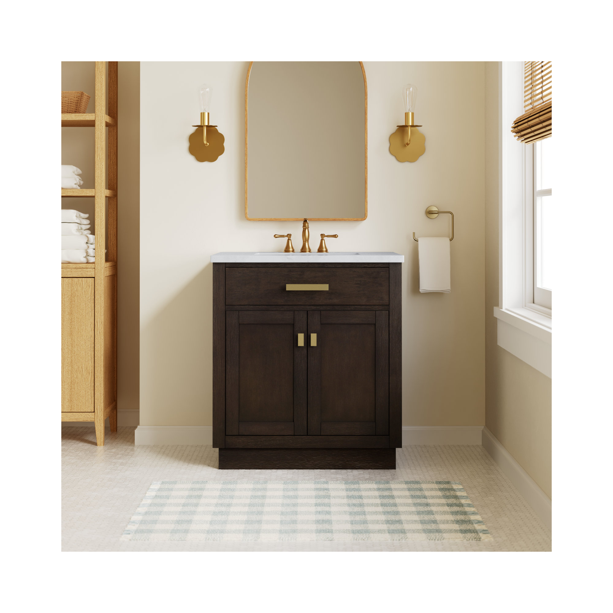 Breshey Single Bathroom Vanity, 30"W x 21.6"D x 34.2"H, Brown