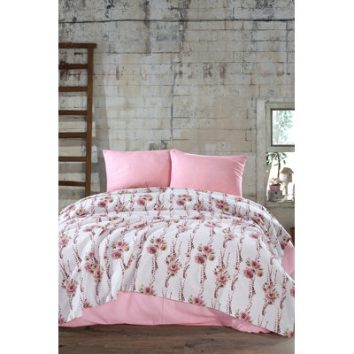 Ensemble de housse de couette 100% coton rose / rouge / blanc Cassini