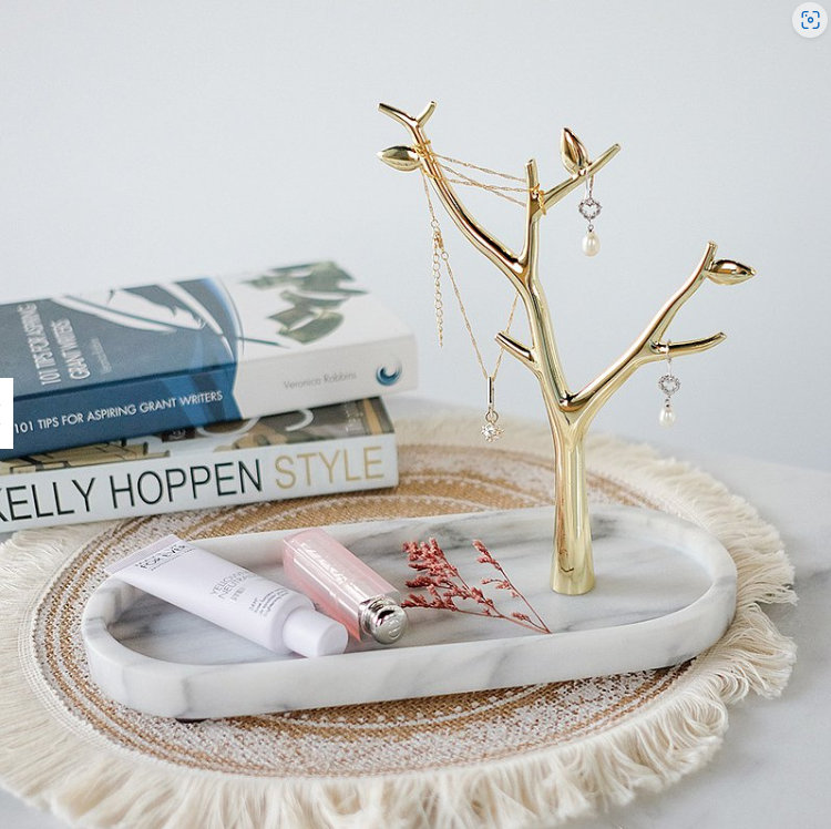 Genuine Marble Decorative Tray, White Matte