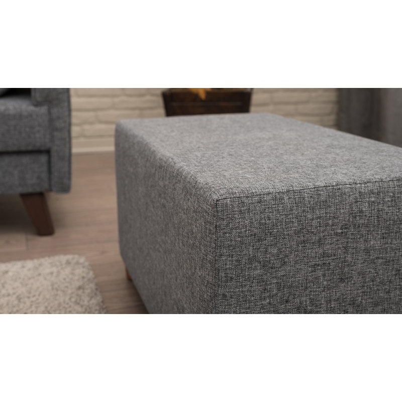 Upholstered Ottoman, Gray Polyester Blend