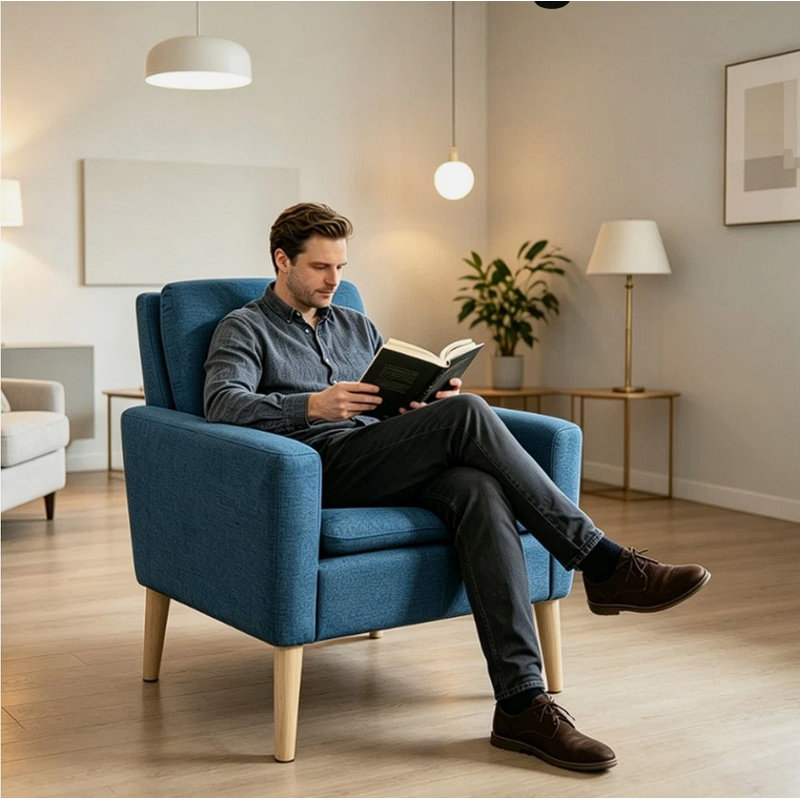 Fauteuil d'appoint rembourré Cristyle, Lin bleu