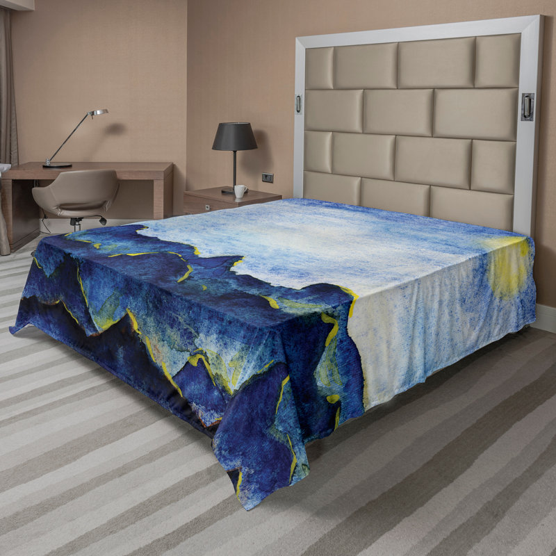 Ambesonne Landscape Top Flat Sheet Hills Cloud Sky Calking Yellow Blue