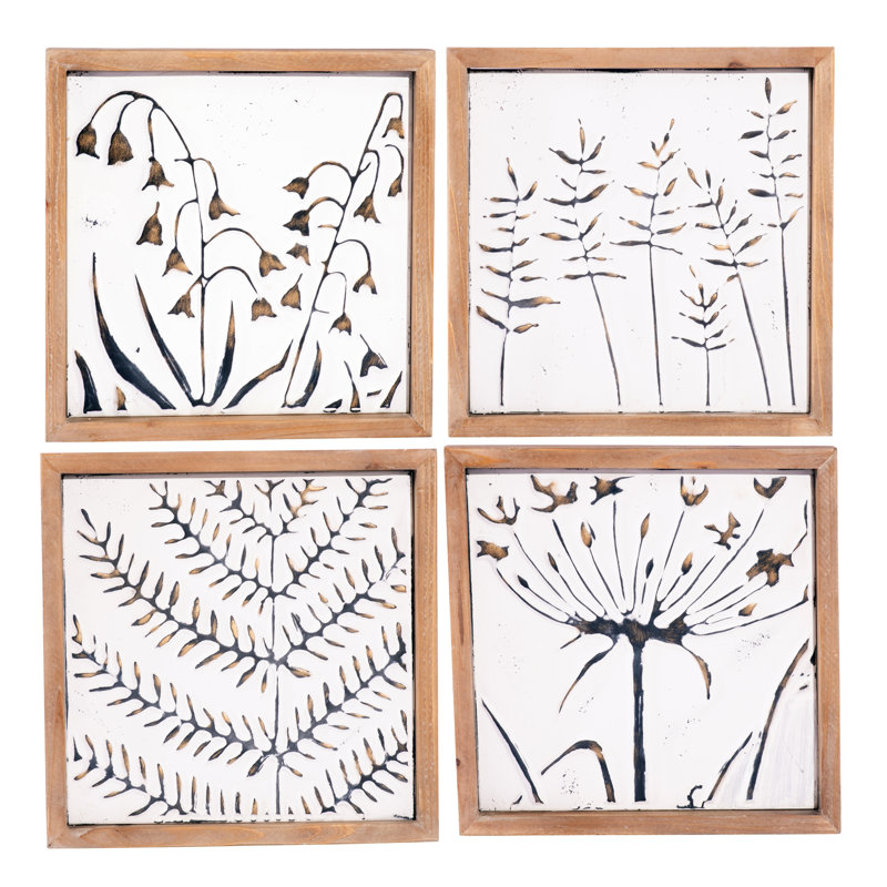 Ensemble de 4 décorations murales blanches en bois 11 po