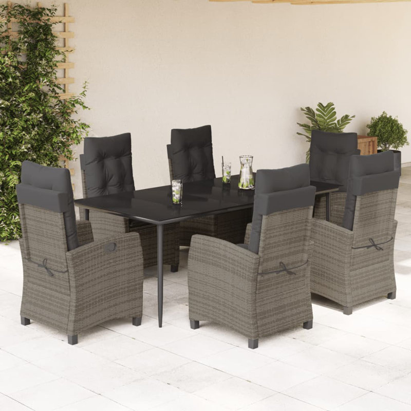 Ensemble repas de patio 5 pièces avec coussins en polyester Latitude Run®, Gris foncé / Gris, 6