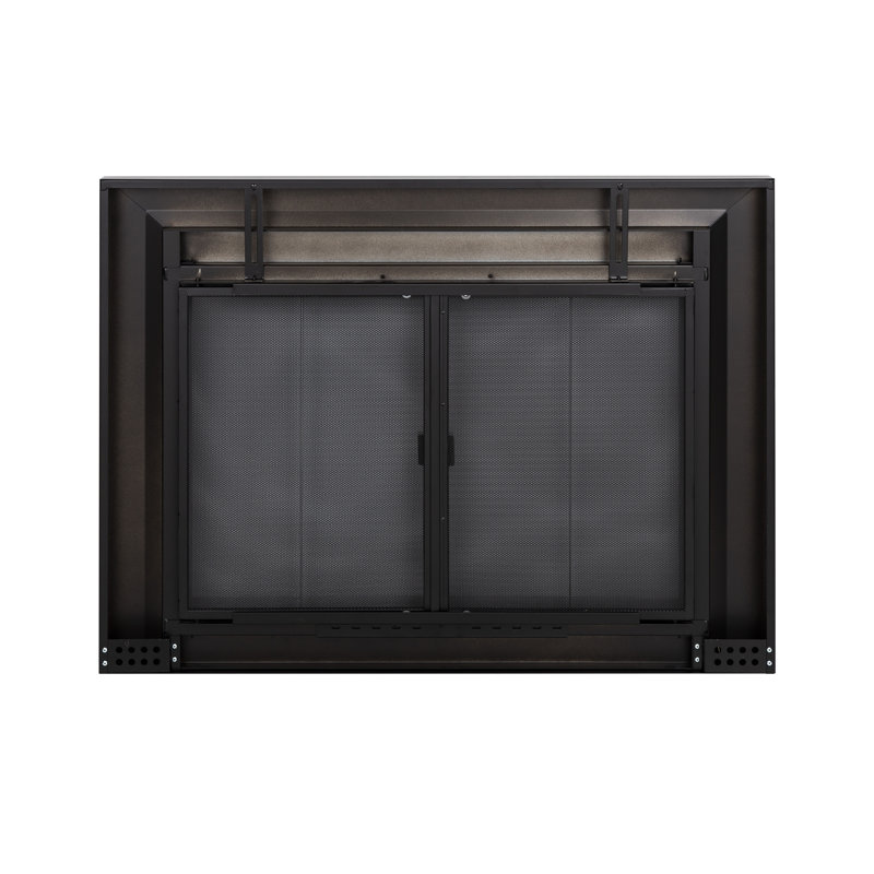 Portes pliantes en acier Abbygayle, H 28 po x l 37,5 po x P 1,85 po, Écran en verre noir