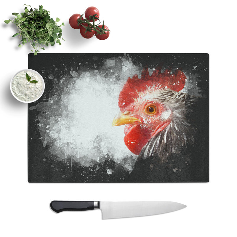Tempered Glass Grey Rooster Looking West Chopping Board, 28.5 cm x 39 cm