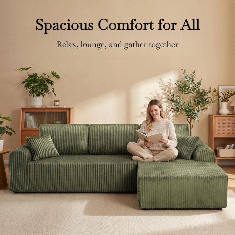 Boneless L-Shaped Sectional Sofa Upholstery Sofa Cloud Modular Couch with Chaise 2 - Piece No Assembly Required Corduroy Fabric Free Combination Cloud Sectional Couch with L-Shape Chaise Deep Seat Modular Sofa for Living Room Bedroom.
