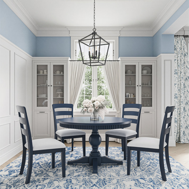 Pearce Modern Farmhouse Five Piece Round-to-oval Dining Set With Ladderback Chairs - Navy, Navy