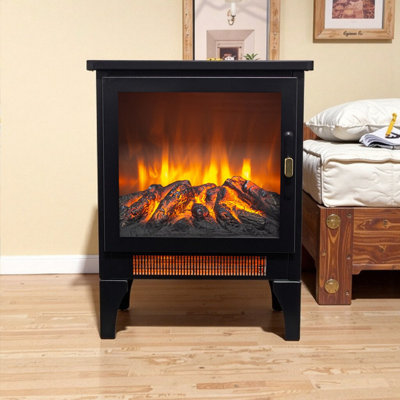 Afore 17-inch Freestanding Electric Fireplace Stove Heater Black Tempered Glass Design For Home Office Décor