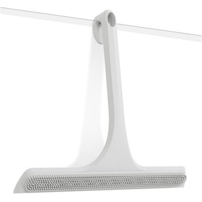 2-in-1 Silicone Shower Squeegee with Hook, Dual-Sided Design with Scraper & Scrub Surface, Streak-Free Squeegee, (White)