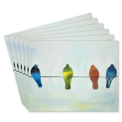 Perched Abstract Birds Polyester Bonniview Set of 6 - Home Decor