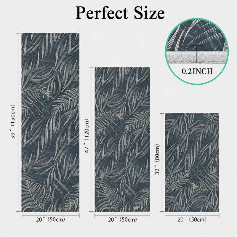 Tropical Leaf Non-Slip Washable Kitchen Mats