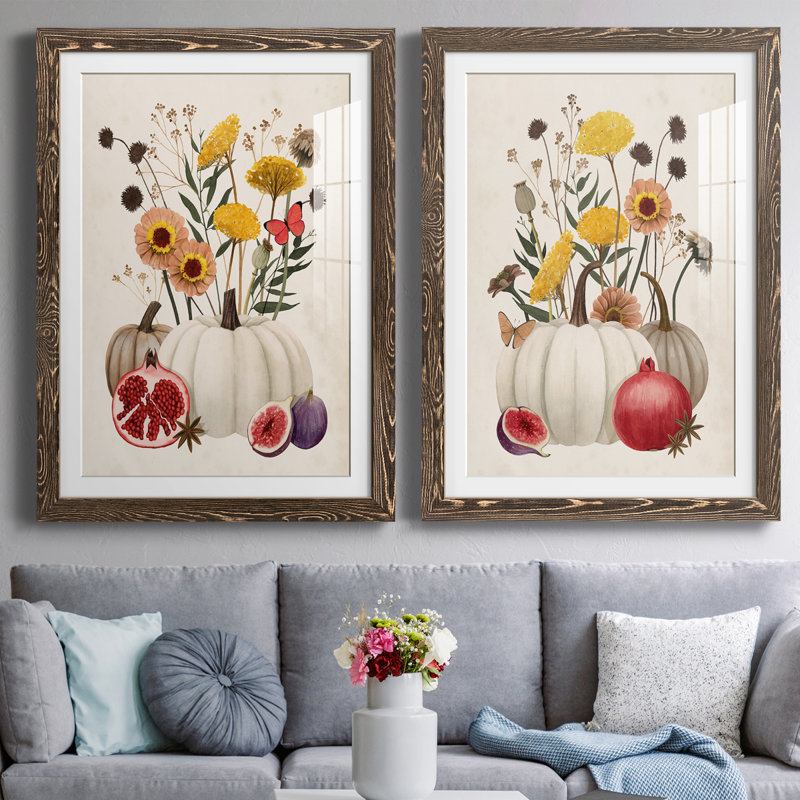 Fall Botanicals I - ensemble de 2 impressions encadrées, H 31,5 po x l 23,5 po x P 1 po, Encadré de bois de noyer