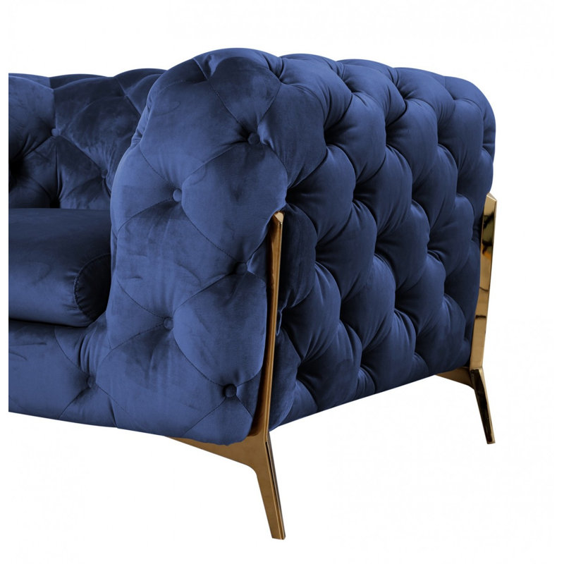  Causeuse en velours bleu et doré 74 po