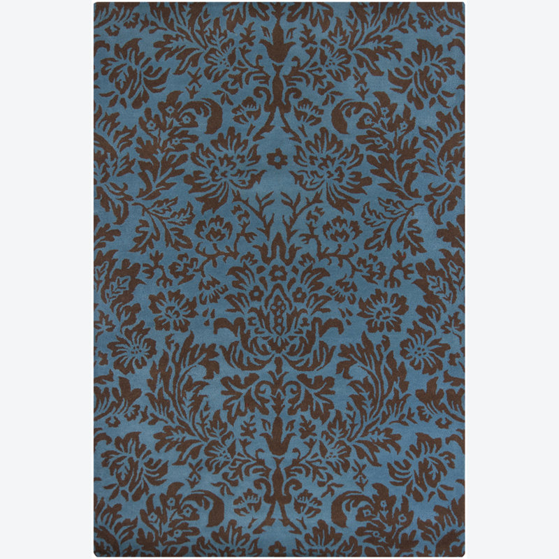 Tapis brun sarcelle à motif floral de style damassé brun touffeté à la main Dollins Authentic, 7 pi 9 po x 10 pi 6 po