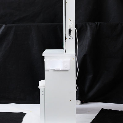 Compact Left Bedside Vanity With Cushy Stool, Extraordinarily Enormous Touch Control Sliding Led Mirror, 2 Ac + Power Outlet, Hairdryer Holder, Switchable , , , Ul Approved, White American Design