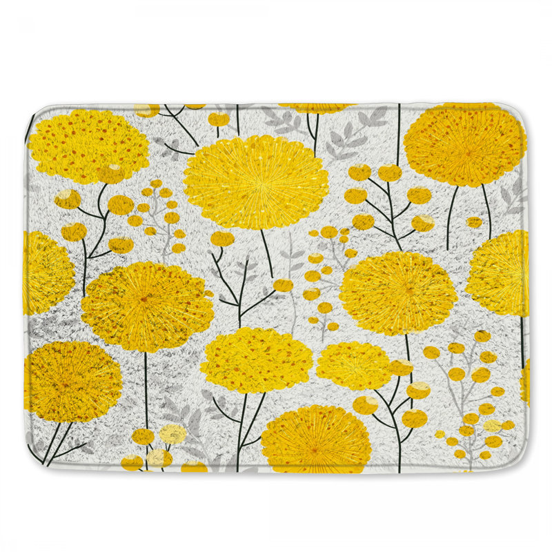 Flowers Bath Mat Floral Bathroom Decor Bohemian Boho, Single - 21" L x 34" W, Yellow Floral 4