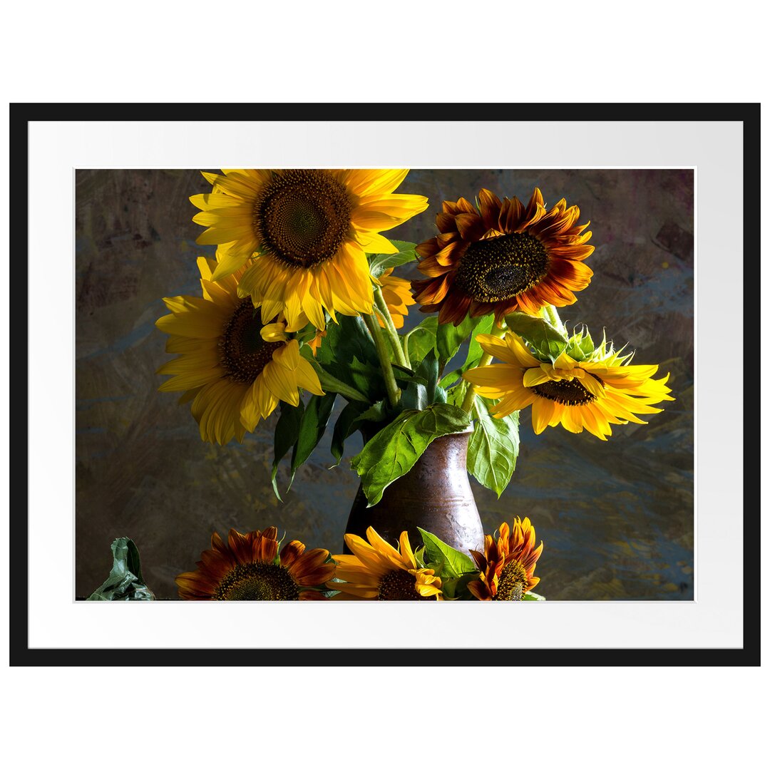 Gerahmtes Poster Sonnenblumen in edler Vase