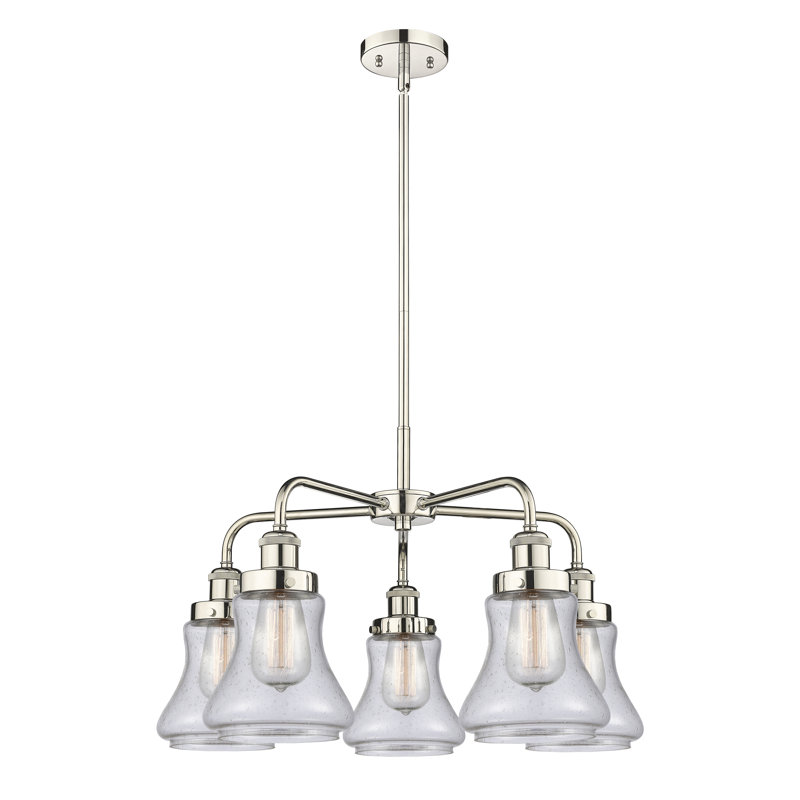 Lustre suspendu 5 lumières 24 po Bhanupriya, Bullé, Nickel poli