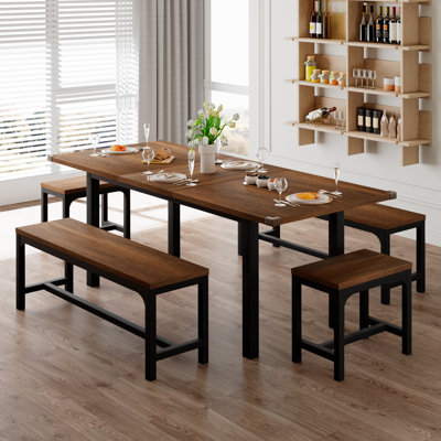 5-Piece Wood Square Dining Table Set with 4 Stools for Kitchen