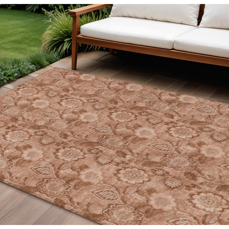 Tapis extérieur lavable floral 9 pi x 12 pi en terre cuite et cuivre