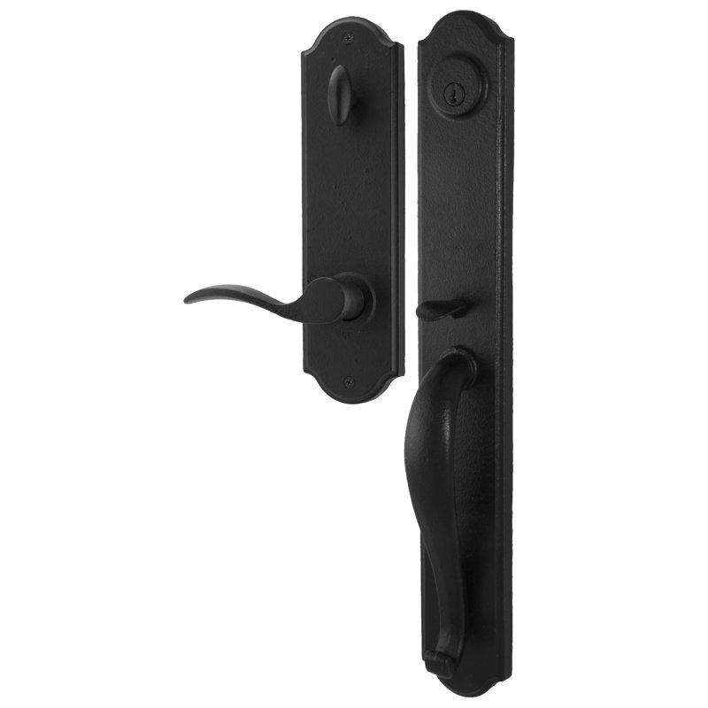 Poignée en bronze fondu avec pêne dormant cylindrique simple et porte et rosette, Noir, Droite