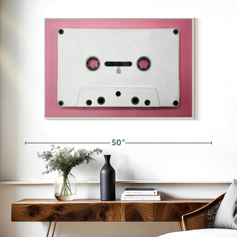 White Cassette Tape, 40" X 27", Floating Frame White
