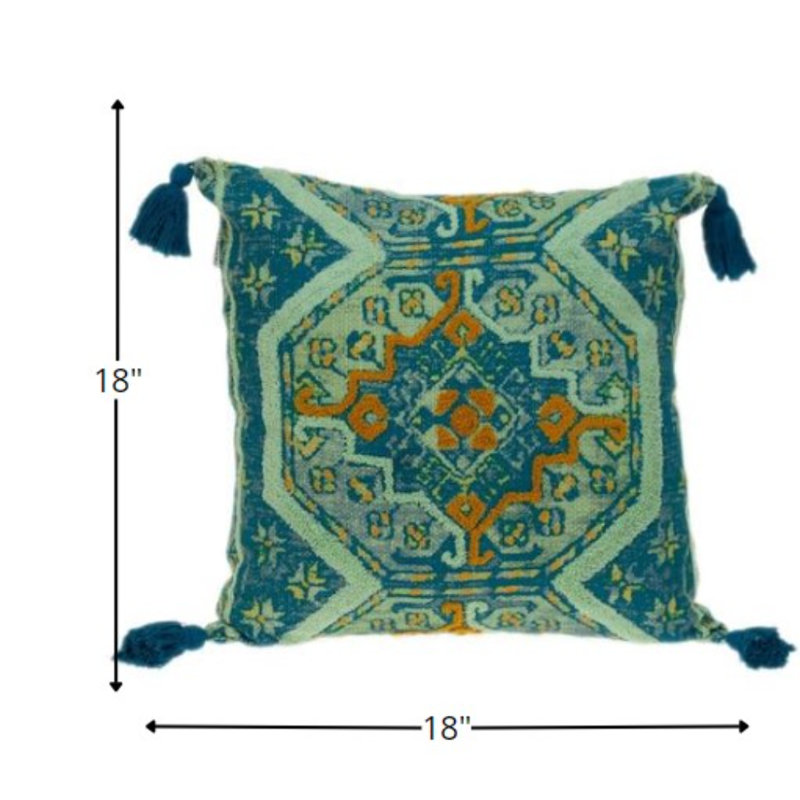 20" MULTICOLOR Cotton Blend Throw Pillow, Green