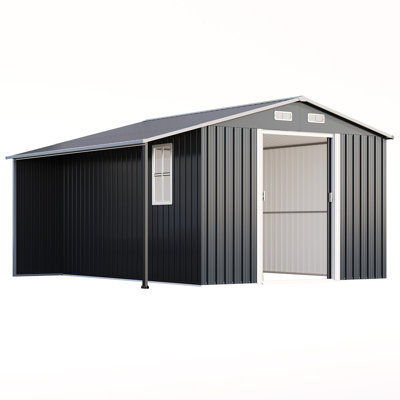 AMERLIFE Outdoor Storage Shed, Metal Shed with Sliding Doors Two 4-Pane Windows, Open Outdoor Shed for Wood Storage