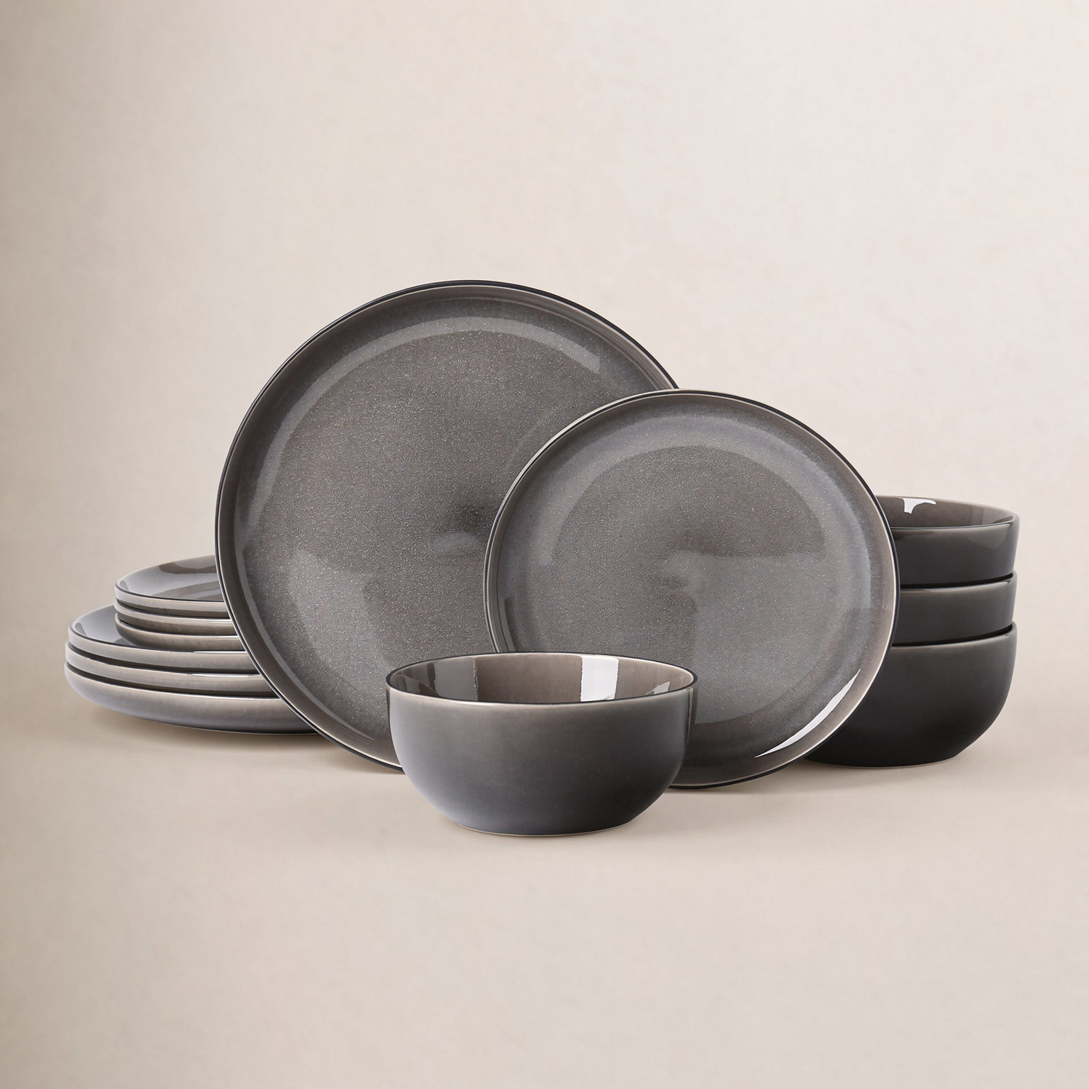  12 Piece Stoneware Dinnerware Sets, Service For 4, Grayish Purple