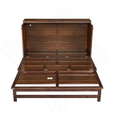 Armoire lit escamotable grand avec tiroir de rangement et station de charge Murphy, port USB, cadre de lit escamotable en pin massif pour bureau à domicile, studio ou chambre d'amis