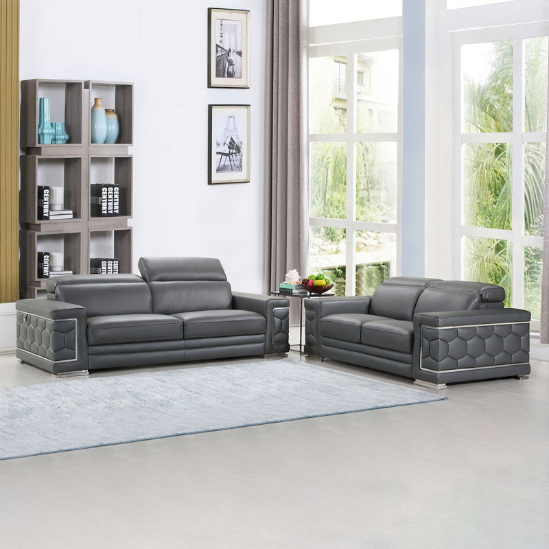 Ensemble de salon en cuir véritable 2 pièces Banti, Gris