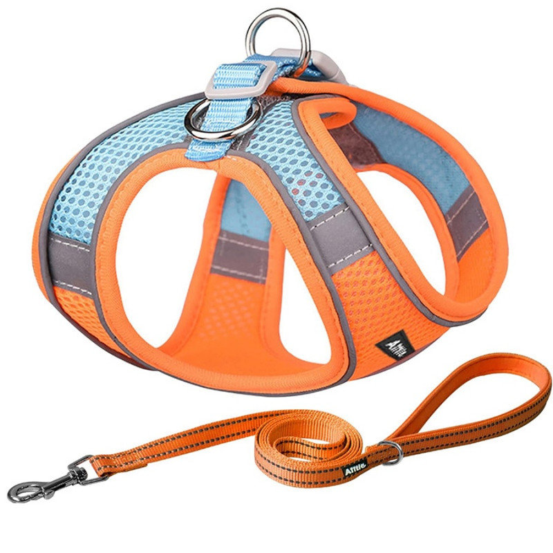 No Pull Dog Harness and Leash Set, Step in Adjustable Dog Harness with Padded Vest for All Weather, Dog Leash with Soft Padded Handle, Easy to Put on Small and Medium Dogs Pure Blue-orange M