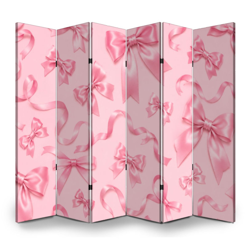 Cloison pliante 6 panneaux à paravents en satin rose royal, 6, 71" H x 96" W x 1" D