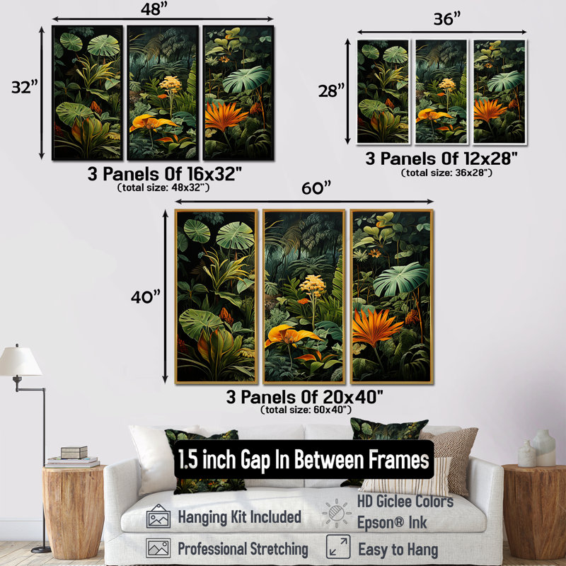 Sons de la jungle I - ensemble d'art mural Jungle, H 40 po x l 60 po x P 1 po, Cadre flottant brun