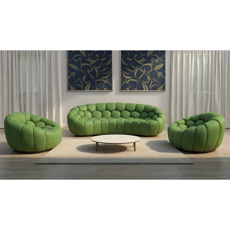 Ensemble de salon courbé 3 pièces Yocelyn, Vert