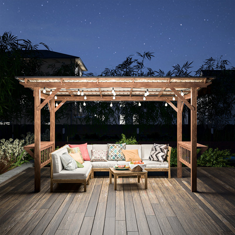 Pavillon de jardin pergola en bois robuste avec toit en métal et comptoirs exceptionnels