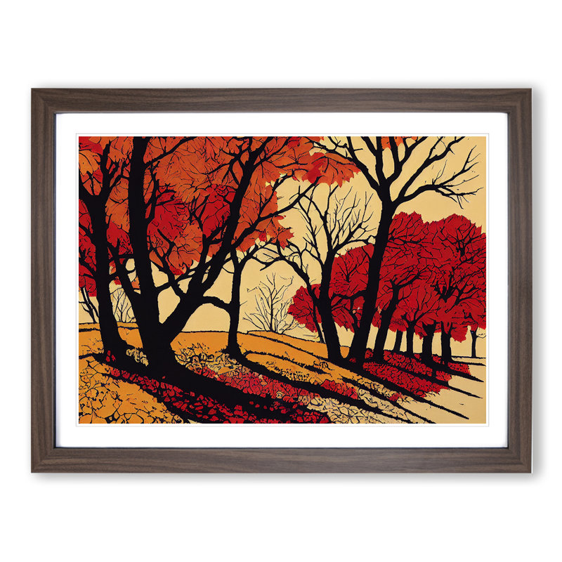 Cute Autumn Forest - Framed Print, 46cm H x 64cm W x 2cm D, Walnut