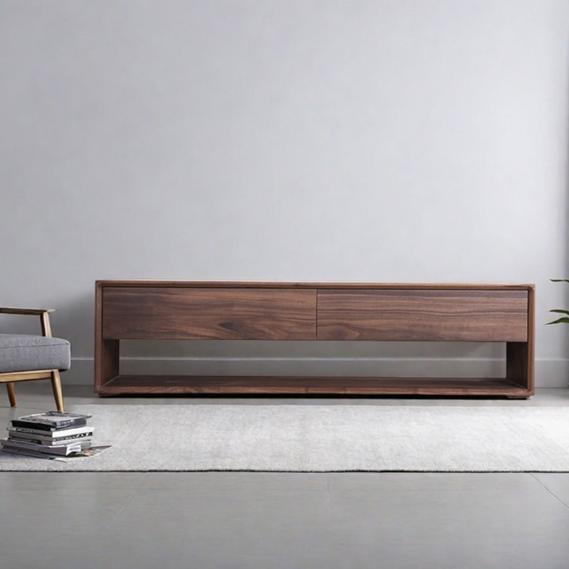 Solid Walnut TV Stand with Rounded Corners, 15.74"H x 59.05"L x 15.74"W